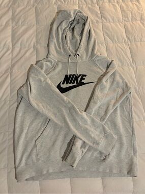 Nike Light Gray Hoodie Sweatshirt with Black Logo